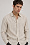 100% Pure Linen Striped Long Sleeve Regular Fit Men's Shirt |   Mes129774-01 - 2