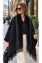 Black Faux Fur Tasseled Women's Poncho