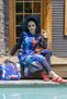 Women's Blue Red Patterned Fully Covered Long Hijab Swimsuit Set of 2 032