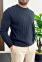 Men's Crew Neck Striped Seasonal Sweater Navy Blue Edw514 - 2