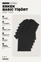 Men's Black 100% Cotton 5-Piece T-Shirt Pack Regular Fit - 5