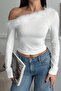 Women's White Madonna Collar Shirt with Shoulder Cut-Outs and Feather Details, Stylish Blouse - 7