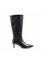 Genuine Leather Black Patent Leather Heeled Women's Boots