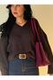 Women's Burgundy Eda Model Suede Large Bag - 6