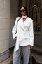 White Waist-Fitted Shawl Detailed Design Blazer Jacket - 3