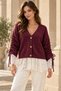 Women's Lace Detailed Gathered Sleeve Tie-Up Buttoned Knitwear Cardigan 8012 - 3