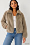 Women's Plush Zippered Brown Jacket - 15348987