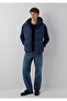 Men's Navy Blue Hooded Vest Dark Gray Vest - 2