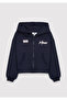 M7S10188 Printed Hooded Zippered Girls' Sweatshirt Dark Blue - 3