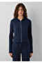 Textured Zippered Navy Blue Top Slim Fit / Narrow Cut 1613383-80872 - 3