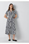 Linen Blend Printed Navy Blue Dress 1310764-91679 - 2