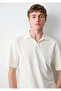 Linen Blend Ecru Polo T-Shirt Loose Fit / Relaxed Comfortable Cut 0613341-80194 - 2