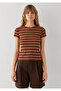 Striped Brown T-Shirt Fitted / Bodycon Cut 1614291-91705 - 4