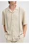 Linen Blend Short Sleeve Beige Shirt Loose Fit / Relaxed Fit 0212142-70182 - 3