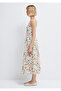 Floral Printed Square Neck Ecru Midi Dress 1310878-91526 - 5