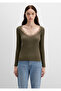 Long Sleeve Khaki T-Shirt Fitted / Slim Fit 1613851-87538 - 3