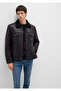 Faux Fur Detailed Black Faux Leather Jacket Regular Fit / Regular Cut 0110460-71379