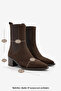 Women's Pointed Toe Cowboy Thick Heeled Double Elastic Chelsea Casual Heeled Boots Ropes Brown Suede S - 8