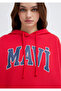 Logo Printed Red Hooded Sweatshirt Oversize/Wide Cut 1600361-82054 - 6
