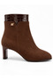 Brown Suede Minimal Buckle Heeled Women's Boots - 2
