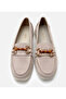 Women's Suede Leather Beige Buckle Casual Loafer - 5