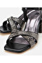 Women's Black Stone Evening Dress Thick Heeled Sandals - 4