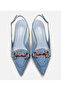 Women's Blue Straw Detailed Open Back Heeled Shoes - 4