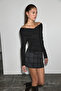 Vilenya Women's Long Sleeve Boat Neck Double Breasted Black Blouse - 6