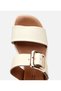 Women's Leather Beige Belted Heeled Slippers - 4