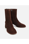 Women's Suede Leather Brown Ankle Heeled Boots - 2