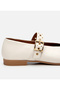 Women's Leather Ecru Mary Jane Belted Ballerinas - 3