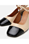 Women's Patent Leather Beige Open Back Heeled Shoes - 3