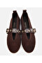 Women's Brown Knitted Detailed Mary Jane Strap Ballerinas - 6