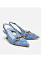 Women's Blue Straw Detailed Open Back Heeled Shoes - 2