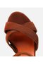 Women's Suede Leather Tan Belted Thick Heeled Sandals - 4