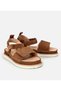 Women's Suede Leather Tan Adjustable Flat Sandals - 2