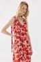 V-Neck Long Patterned Viscose Dress with Scarf - Red - 5