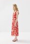 V-Neck Long Patterned Viscose Dress with Scarf - Red - 3