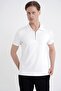 Slim Fit Stretch Cotton Zippered Polo Collar Ecru T-Shirt Ts 926