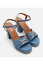 Women's Leather Blue Heeled Sandals - 2