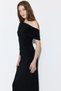 Asymmetrical Shoulder Long Lycra Evening Dress - Black - 5