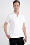 Slim Fit Stretch Cotton Zippered Polo Collar Ecru T-Shirt Ts 926 - 4