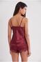 Satin Lace 3-Piece Women's Dressing Gown Set 2490 Claret Red - 5