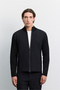 Men's Black Stand Collar Zippered Front Technical Fabric Coat Cardigan A62Y5024