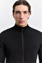 Men's Black Stand Collar Zippered Jacquard Cardigan with Side Flap Pockets A62Y5013 - 2