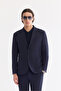 Men's Navy Blue Mono Collar Jacket with Pocket, Double Slit, Unlined, Bi-Stretch Comfort Fit Jacket A61Y4012