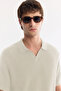 Men's Ecru Polo Collar Buttonless Soft Touch Regular Fit Knitwear T-Shirt A61Y5021 - 2