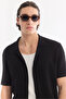 Men's Black Apaj Collar Front Buttoned Soft Touch Short Sleeve Regular Fit Knitwear T-Shirt A61Y5048 - 2