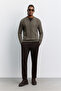 Men's Khaki Polo Collar Zippered Front Jacquard Long Sleeve Regular Fit Sweater A62Y5023 - 8