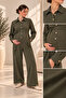 Myra6170 – Maternity Shirt Collar Belted Jumpsuit - Khaki - 4